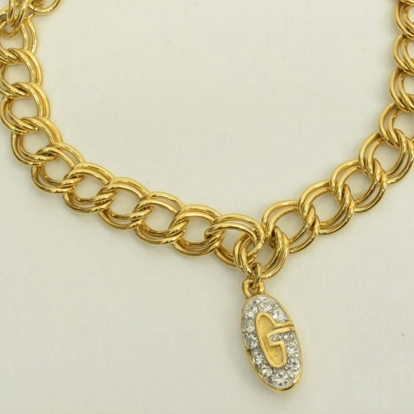 Authentic Givenchy Gold Bracelet with Gold Rhinestone G Logo Charm - Picture 2 of 5